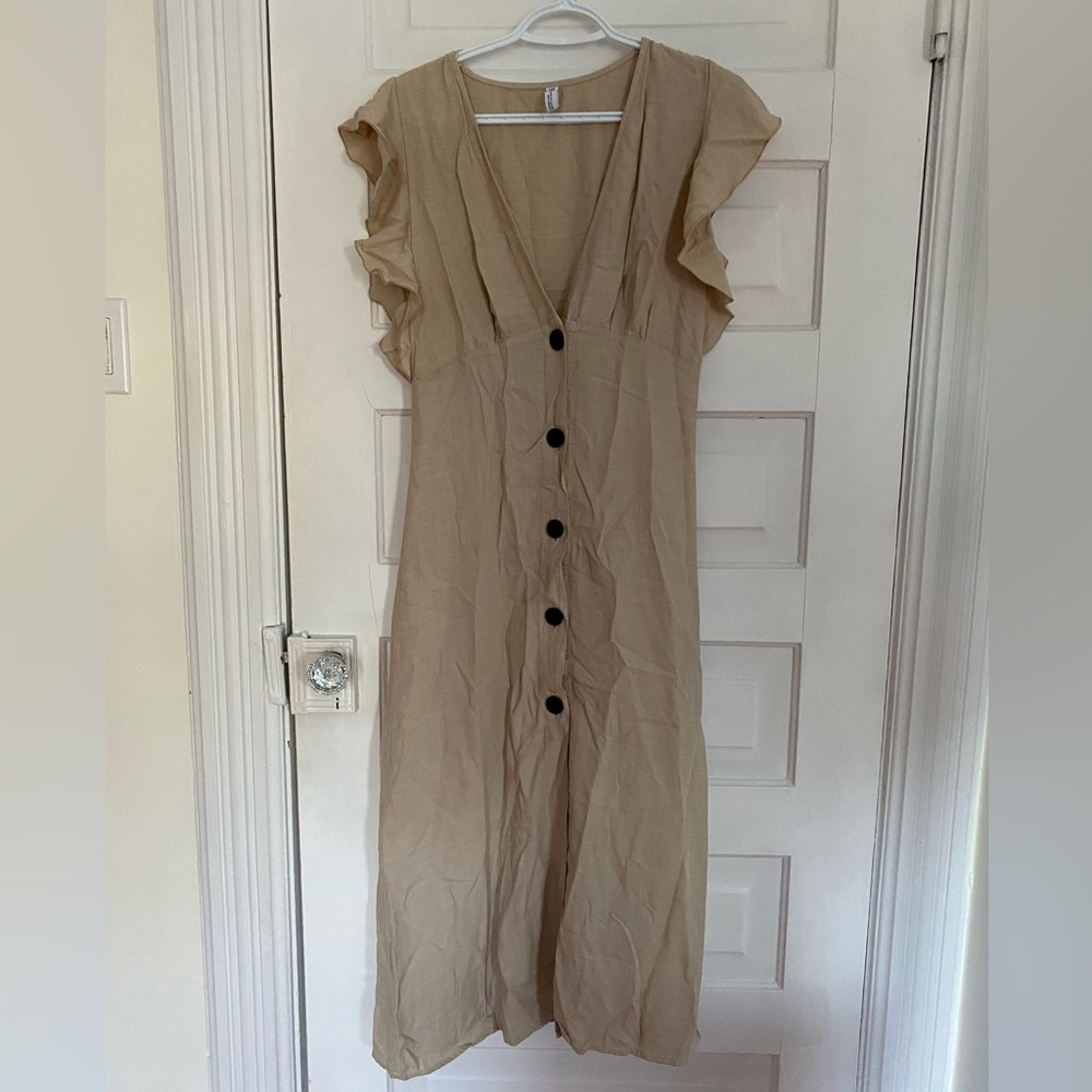 Linen Button Midi Dress